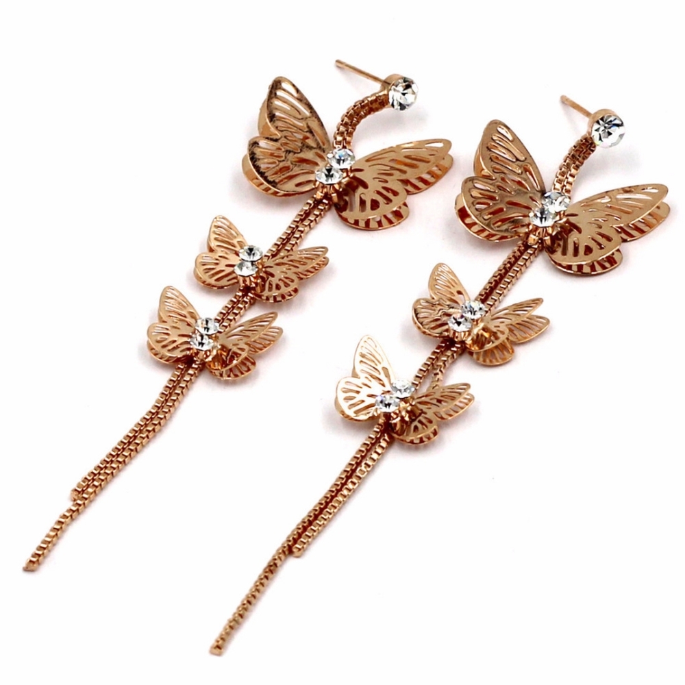 Rose gold trendy lady butterfly earrings